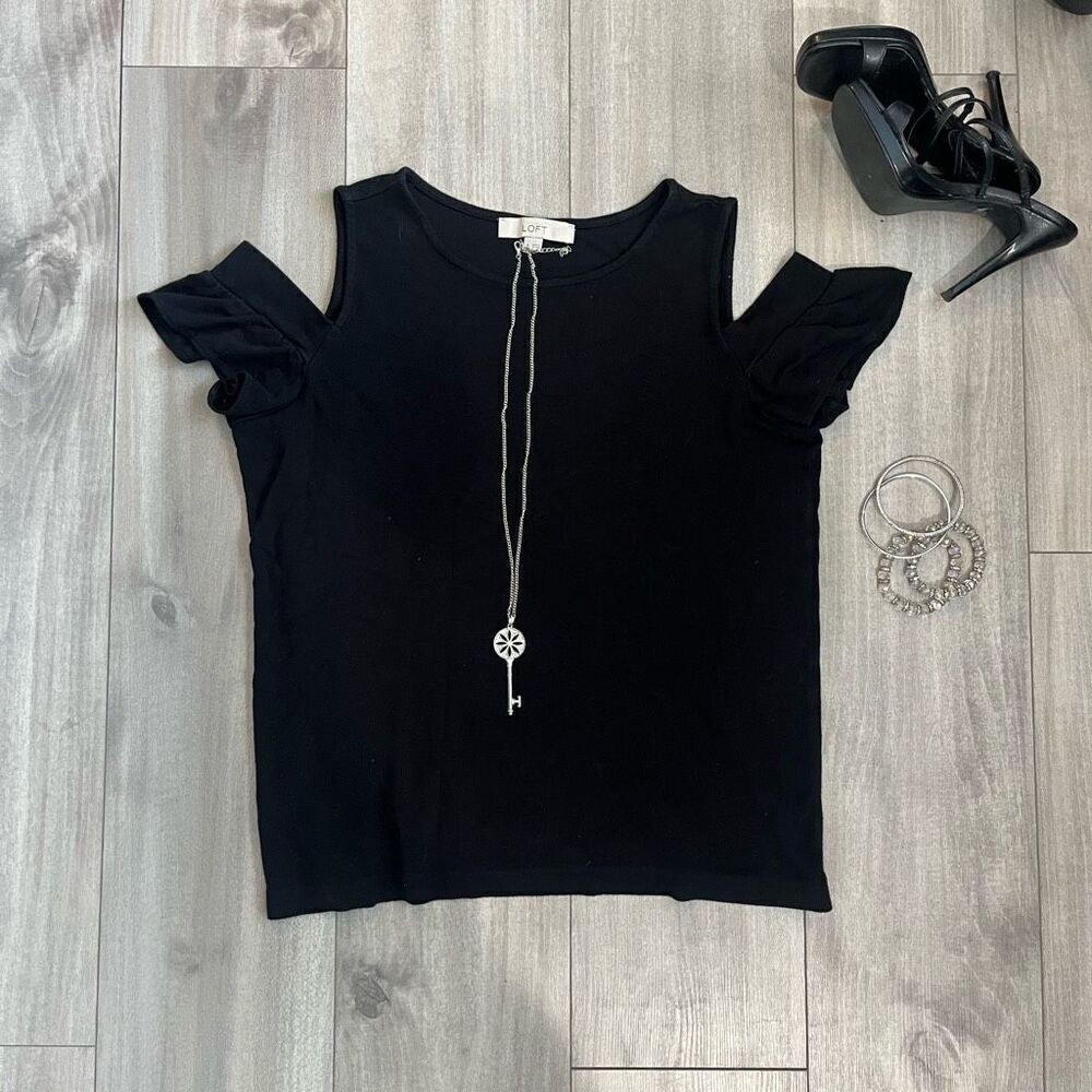 Ann Taylor Loft Black Cold Shoulder Top Medium
